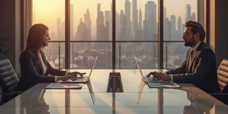 Two professionals negotiating salary in a Dubai office with skyline view — UAE salary negotiation strategies